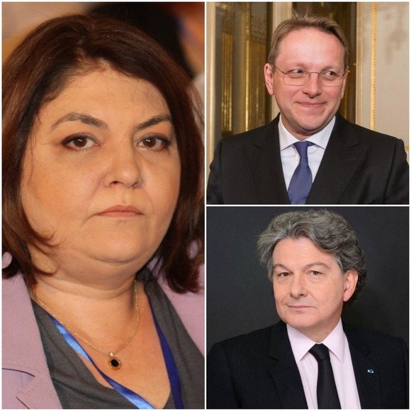 Adina Valean rom�n (bal), V�rhelyi Oliv�r magyar (fent) �s Thierry Breton francia (lent)biztosjel�ltek. 
